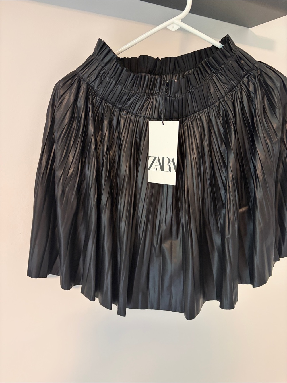 ZARA Black Pleated Faux-Leather Mini Skirt